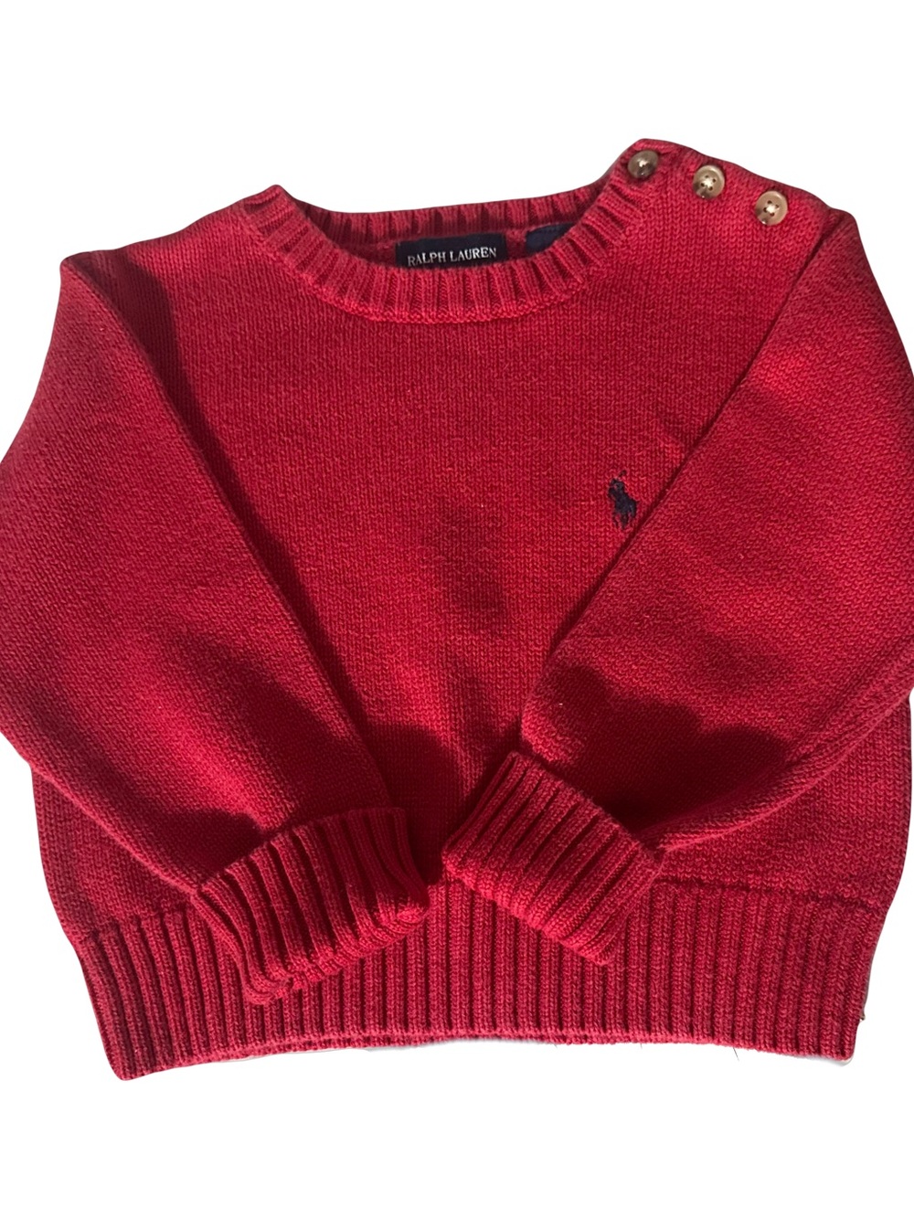 Ralph Lauren Red Crewneck Sweater with Shoulder Buttons Size 2T